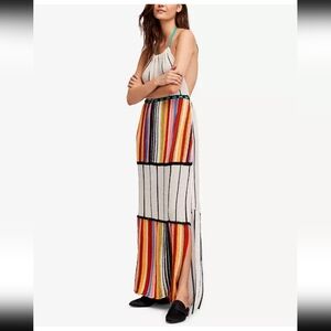 Free People Madi Gras Halter Colorful Striped Maxi Dress